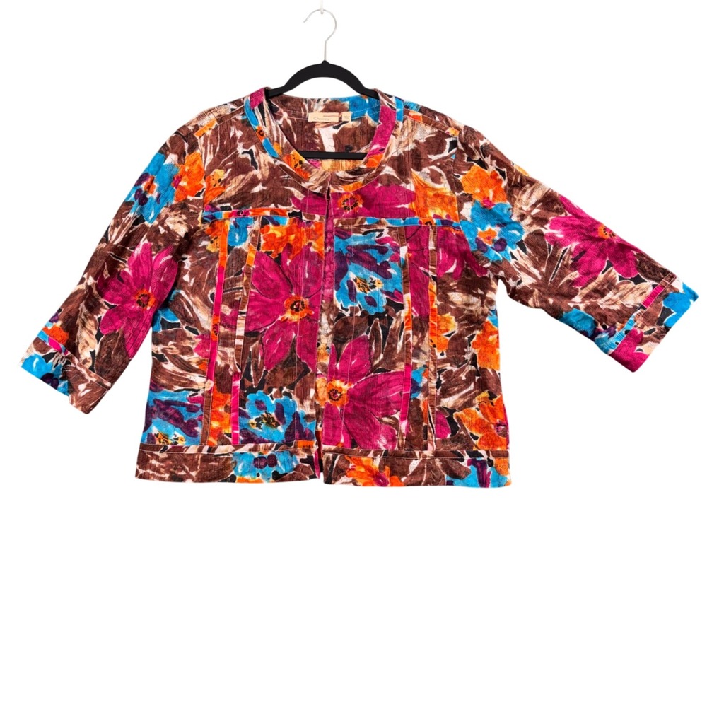 90s Floral Sheer Kimono Top Women L Art To Wear Maximalist Boho Open Front
